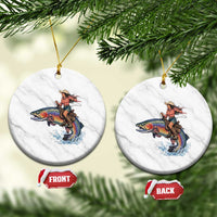 Vintage Cowgirl Riding Rainbow Trout Ceramic Ornament Funny Fishing Western Rodeo
