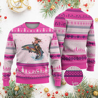 Vintage Cowgirl Riding Rainbow Trout Ugly Christmas Sweater Funny Fishing Western Rodeo