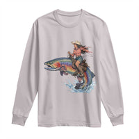 Vintage Cowgirl Riding Rainbow Trout Long Sleeve Shirt Funny Fishing Western Rodeo