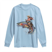 Vintage Cowgirl Riding Rainbow Trout Long Sleeve Shirt Funny Fishing Western Rodeo