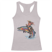Vintage Cowgirl Riding Rainbow Trout Racerback Tank Top Funny Fishing Western Rodeo