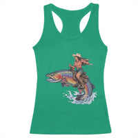 Vintage Cowgirl Riding Rainbow Trout Racerback Tank Top Funny Fishing Western Rodeo