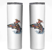 Vintage Cowgirl Riding Rainbow Trout Skinny Tumbler Funny Fishing Western Rodeo