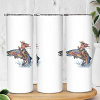 Vintage Cowgirl Riding Rainbow Trout Skinny Tumbler Funny Fishing Western Rodeo