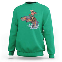 Vintage Cowgirl Riding Rainbow Trout Sweatshirt Funny Fishing Western Rodeo
