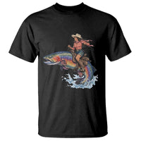 Vintage Cowgirl Riding Rainbow Trout T Shirt Funny Fishing Western Rodeo