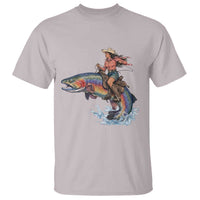 Vintage Cowgirl Riding Rainbow Trout T Shirt Funny Fishing Western Rodeo