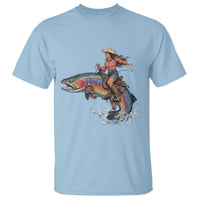 Vintage Cowgirl Riding Rainbow Trout T Shirt Funny Fishing Western Rodeo