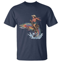 Vintage Cowgirl Riding Rainbow Trout T Shirt Funny Fishing Western Rodeo