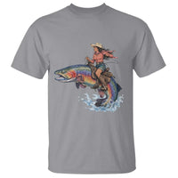 Vintage Cowgirl Riding Rainbow Trout T Shirt Funny Fishing Western Rodeo