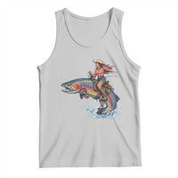 Vintage Cowgirl Riding Rainbow Trout Tank Top Funny Fishing Western Rodeo