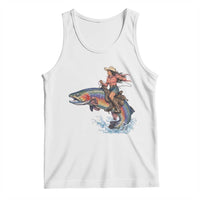 Vintage Cowgirl Riding Rainbow Trout Tank Top Funny Fishing Western Rodeo