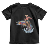 Vintage Cowgirl Riding Rainbow Trout Toddler T Shirt Funny Fishing Western Rodeo