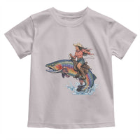 Vintage Cowgirl Riding Rainbow Trout Toddler T Shirt Funny Fishing Western Rodeo