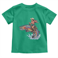 Vintage Cowgirl Riding Rainbow Trout Toddler T Shirt Funny Fishing Western Rodeo