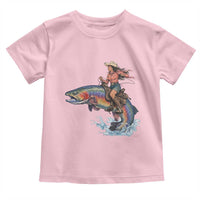 Vintage Cowgirl Riding Rainbow Trout Toddler T Shirt Funny Fishing Western Rodeo