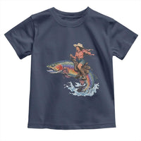 Vintage Cowgirl Riding Rainbow Trout Toddler T Shirt Funny Fishing Western Rodeo