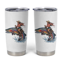 Vintage Cowgirl Riding Rainbow Trout Tumbler Cup Funny Fishing Western Rodeo