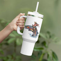 Vintage Cowgirl Riding Rainbow Trout Tumbler With Handle Funny Fishing Western Rodeo