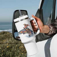 Vintage Cowgirl Riding Rainbow Trout Tumbler With Handle Funny Fishing Western Rodeo
