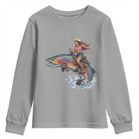 Vintage Cowgirl Riding Rainbow Trout Youth Sweatshirt Funny Fishing Western Rodeo