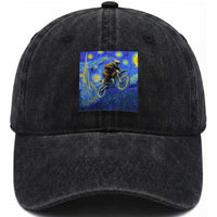 Bigfoot Dirt Bike Sasquatch Washed Cotton Baseball Cap Starry Night Van Gogh Biker