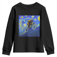Bigfoot Dirt Bike Sasquatch Youth Sweatshirt Starry Night Van Gogh Biker - Wonder Print Shop