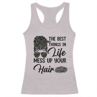 Funny Biker Woman Racerback Tank Top The Best Things In Life Mess Up Your Hair - Wonder Print Shop
