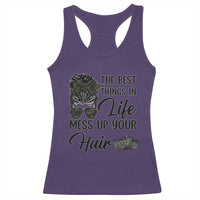 Funny Biker Woman Racerback Tank Top The Best Things In Life Mess Up Your Hair - Wonder Print Shop