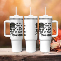 Funny Biker Woman Tumbler With Handle The Best Things In Life Mess Up Your Hair