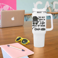 Funny Biker Woman Tumbler With Handle The Best Things In Life Mess Up Your Hair