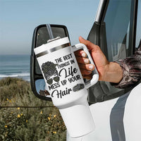 Funny Biker Woman Tumbler With Handle The Best Things In Life Mess Up Your Hair