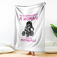Funny Biker Woman Throw Blanket Never Underestimate A Women On A Motorcycle - Wonder Print Shop