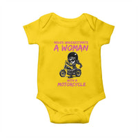 Funny Biker Woman Baby Onesie Never Underestimate A Women On A Motorcycle - Wonder Print Shop