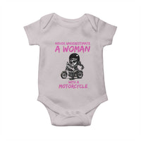 Funny Biker Woman Baby Onesie Never Underestimate A Women On A Motorcycle - Wonder Print Shop
