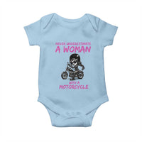 Funny Biker Woman Baby Onesie Never Underestimate A Women On A Motorcycle - Wonder Print Shop