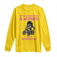 Funny Biker Woman Long Sleeve Shirt Never Underestimate A Women On A Motorcycle - Wonder Print Shop