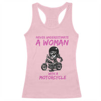 Funny Biker Woman Racerback Tank Top Never Underestimate A Women On A Motorcycle - Wonder Print Shop