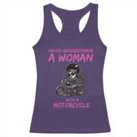 Funny Biker Woman Racerback Tank Top Never Underestimate A Women On A Motorcycle - Wonder Print Shop