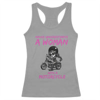 Funny Biker Woman Racerback Tank Top Never Underestimate A Women On A Motorcycle - Wonder Print Shop