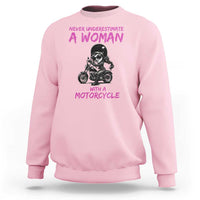 Funny Biker Woman Sweatshirt Never Underestimate A Women On A Motorcycle - Wonder Print Shop