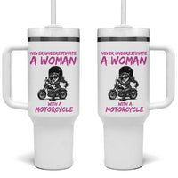 Funny Biker Woman Tumbler With Handle Never Underestimate A Women On A Motorcycle