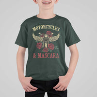 Motorcycle Women Biker T Shirt For Kid Motorcycles And Mascara Roses - Wonder Print Shop