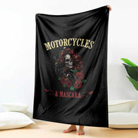 Skeleton Motorcycle Biker Throw Blanket Motorcycles And Mascara Roses - Wonder Print Shop