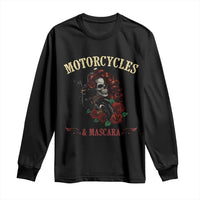 Skeleton Motorcycle Biker Long Sleeve Shirt Motorcycles And Mascara Roses - Wonder Print Shop