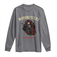 Skeleton Motorcycle Biker Long Sleeve Shirt Motorcycles And Mascara Roses - Wonder Print Shop