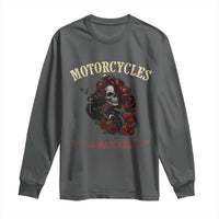 Skeleton Motorcycle Biker Long Sleeve Shirt Motorcycles And Mascara Roses - Wonder Print Shop