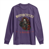 Skeleton Motorcycle Biker Long Sleeve Shirt Motorcycles And Mascara Roses - Wonder Print Shop