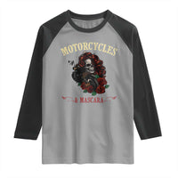 Skeleton Motorcycle Biker Raglan Shirt Motorcycles And Mascara Roses - Wonder Print Shop