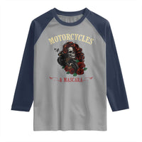 Skeleton Motorcycle Biker Raglan Shirt Motorcycles And Mascara Roses - Wonder Print Shop
